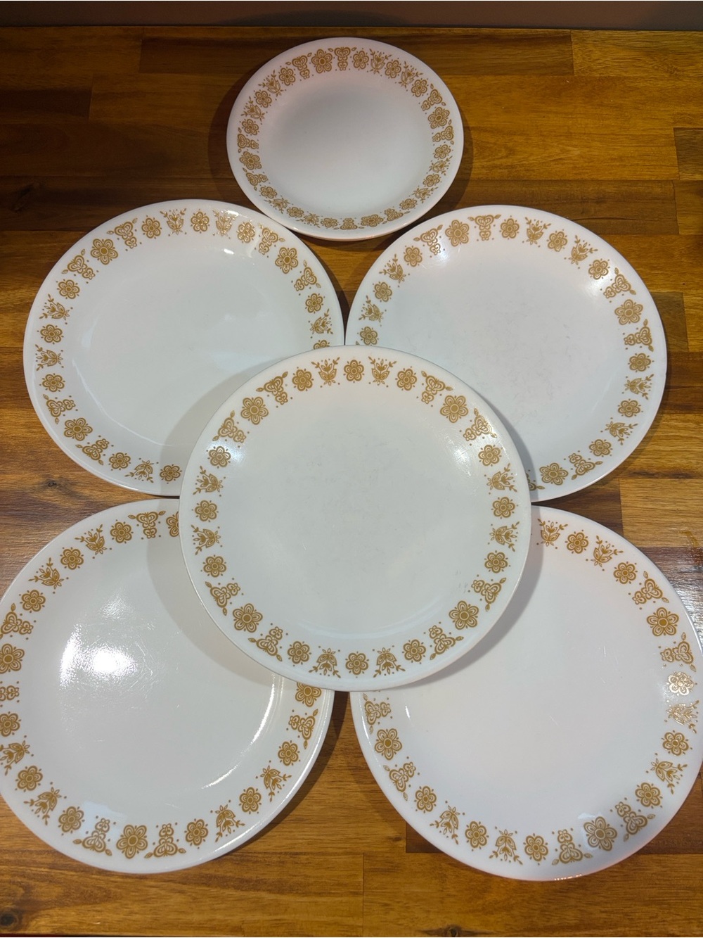 Vintage 1970s Corelle Butterfly Gold Plates Set, 5 Dinner & 2 Salad/Dessert